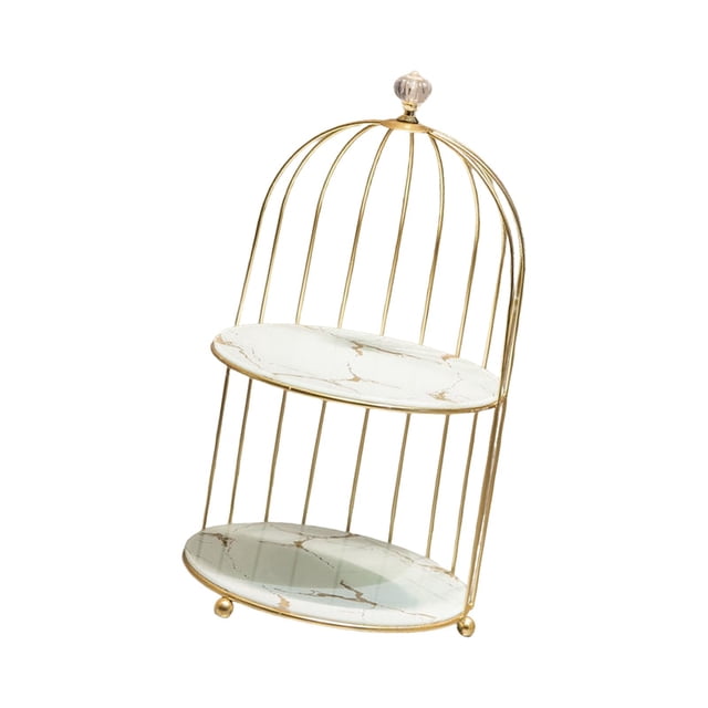 Cosmetics Iron Storage Rack Jewelry Bathroom Makeup Holder Dessert Display Stand white gold 2 tier