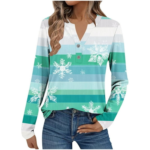 Christmas Long Sleeve Shirts for Women Aofany Women's Casual Long Sleeve Christmas T-Shirts Cute Tunic Tops Tees Basic Henley Shirt