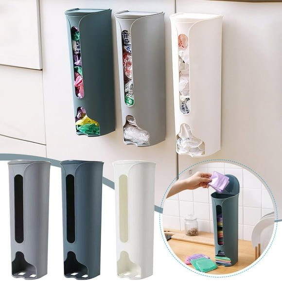 Trash Bag Holder, Trash Bag Dispenser Roll Holder Wall Mount Shopping Grocery Bag Roll Holder Plastic Trash Bag Organizer for Cabinet Kitchen Home Garbage Organization and Storage Rack (Gray)