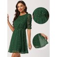 thumbnail image 2 of Disfraz de navidad Vestido corto de mujer con mangas fruncidas y estrellas metálicas doradas Verde Oscuro XL, 2 of 6