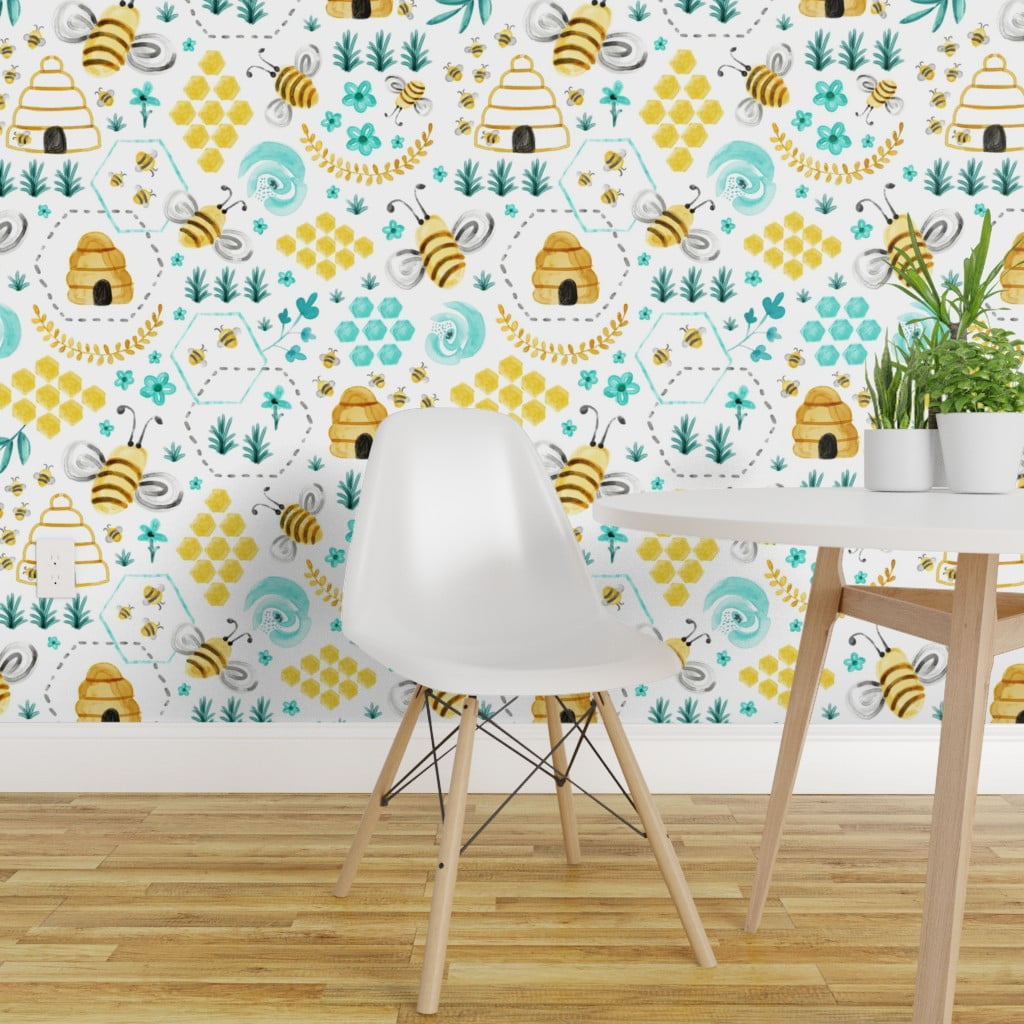 Peel-and-Stick Removable Wallpaper Busy Bees Bumble Pollinator Honey