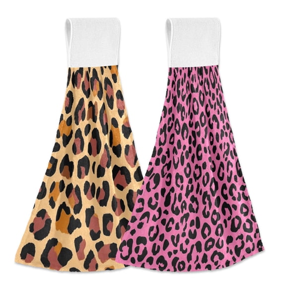 IAUYY Kitchen Hanging Towels Set of 2 100% Polyester Absorbent, Super Soft Hand Towels with Hanging Loops for Bathroom Kitchen Purple Seamless Print Pattern