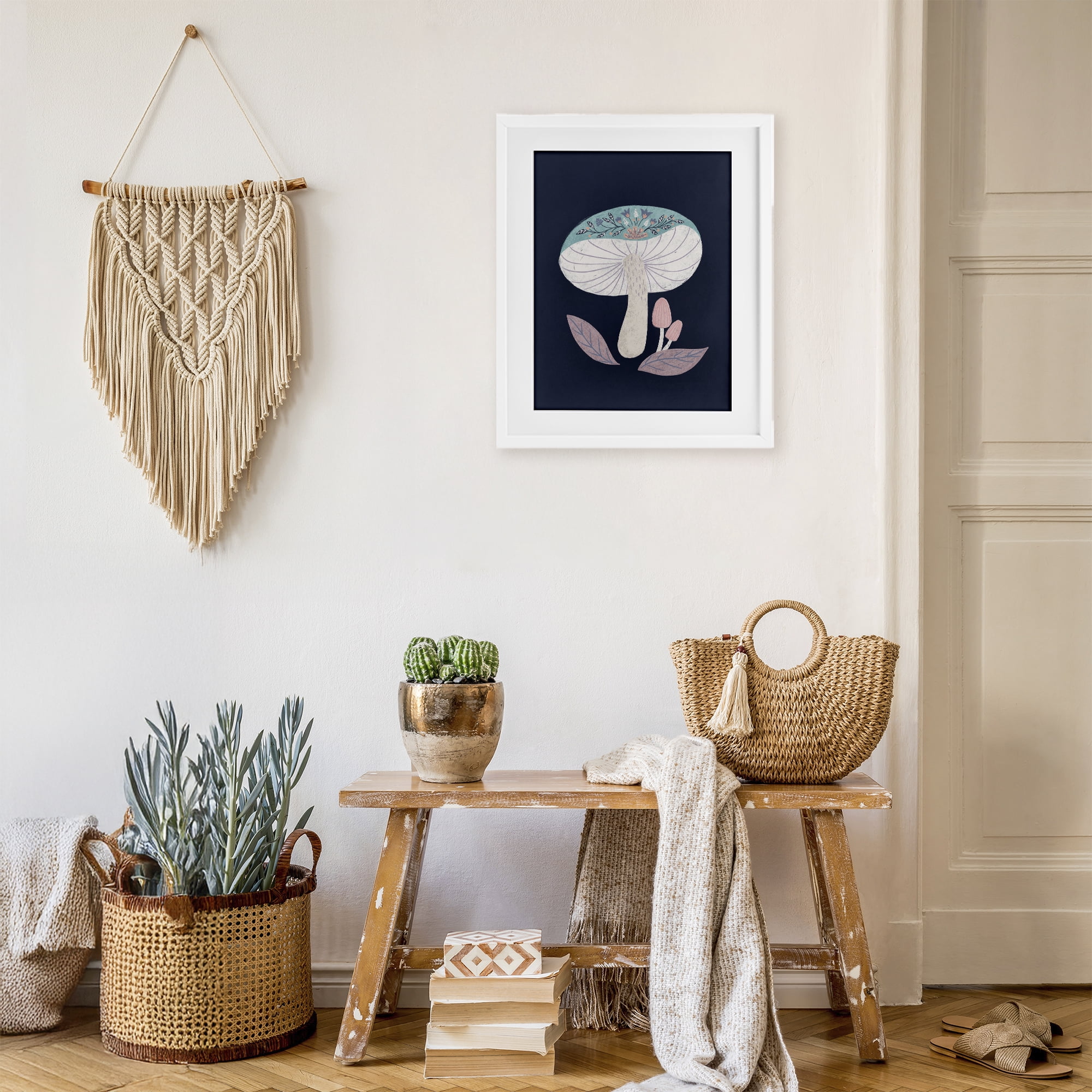 Stupell Industries Floral Cottage Mushroom White Framed Print Under Glass, design by Metka Hiti