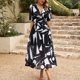thumbnail image 3 of Faldas largas Vestido ajustado con estampado floral Estilo bohemio Vestido largo elegante para mujer Traje diario informal Cgtredaw Negro T S para Mujer, 3 of 7
