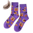 thumbnail image 2 of Halloween Crew Socks Cotton Blend Mid Calf Novelty Socks For Women And Men Autumn Winter Printed Casual Daily Wear Purple Pumpkin Bat Pattern Funny Costume Accessory (f), 2 of 3