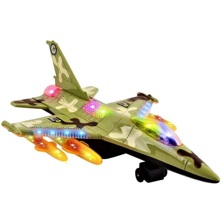 Hornet Fighter Plane - Toy Army Air Force Fighter Jet F16 Battery Operated Kid's Bump and Go Toy Plane With Flashing Lights And Sounds Bumps Into Something and Will Change Direction Perfect For Boys And Girls (Green)