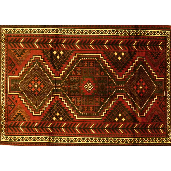 Ahgly Company Machine Washable Indoor Rectangle Persian Yellow Traditional Area Rugs, 5' x 7'