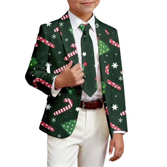 Vividxx Formal Christmas Suit Jacket For Boys Long Sleeve Button Up Knit Casual Warm Outwear Soft Comfortable Xmas Holiday Printed Party Wear Stylish Design Cozy Winter Jacket 3-4 Years