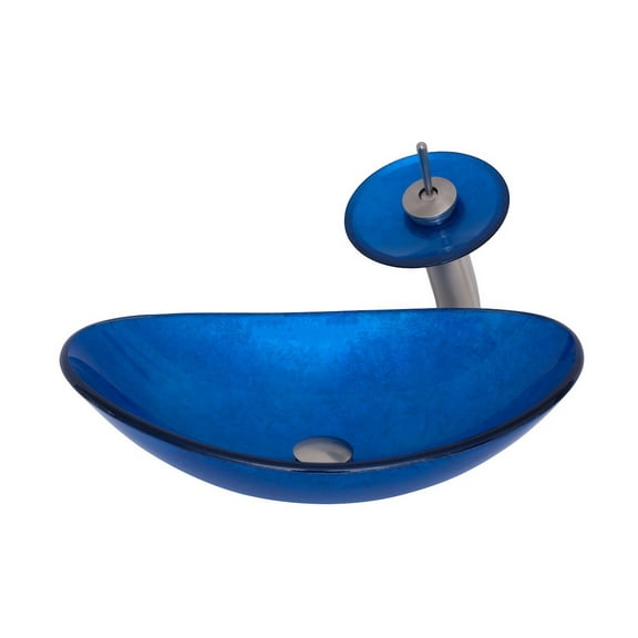 Novatto AZZURRO Glass Vessel Bathroom Sink Set, Brushed Nickel