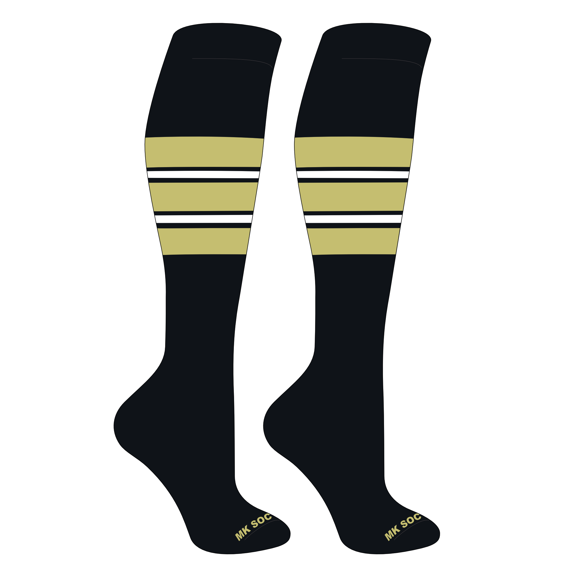 MK Socks Striped OTC Baseball, Softball, Football Socks (E) Black, Vegas Gold, White (S)
