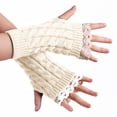 thumbnail image 2 of Women Winter Warm Knitted Arm Warmers Lace Trim Fingerless Gloves Long Stretchy Sweater Weather Accessories for Office Daily, 2 of 4