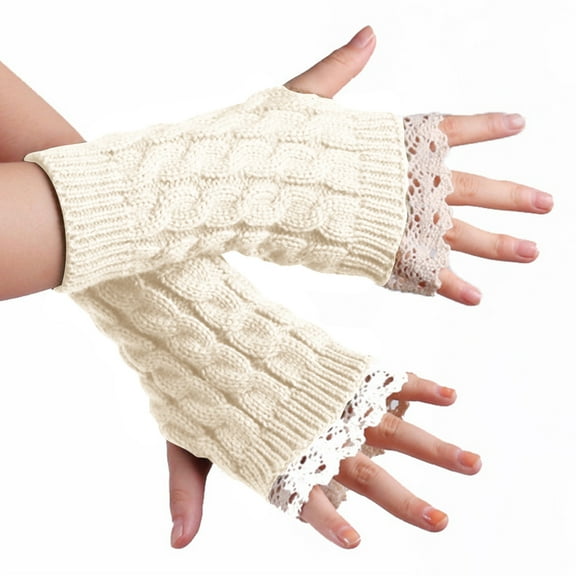 ameIAEA Arm Warmers for Women Lace Knitted Arm Sleeve Fingerless Thumbhole Mittens Winter Gloves