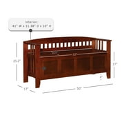 Linon Brandt Rubberwood Split Seat Slatted Back Storage Bench in Walnut Brown
