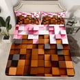 thumbnail image 2 of Homewish Futuristic Cubes 4pcs Bed Sheets For Children Teens Adults,Geometric Plaid Grid King Sheets,Abstract Vintage Aesthetic Super Cozy Sheet Set,Ultra Soft Home Decor, 2 of 7