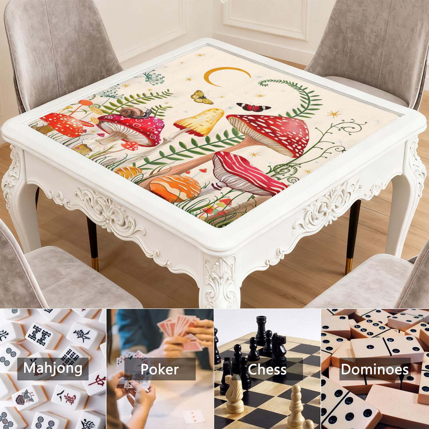 31.5 Inch Botanical Style Mahjong Mat Made of Rubber with Anti-Slip Non-Skid Backing and Noise Reduction Technology for Multi-Purpose Game Table Use
