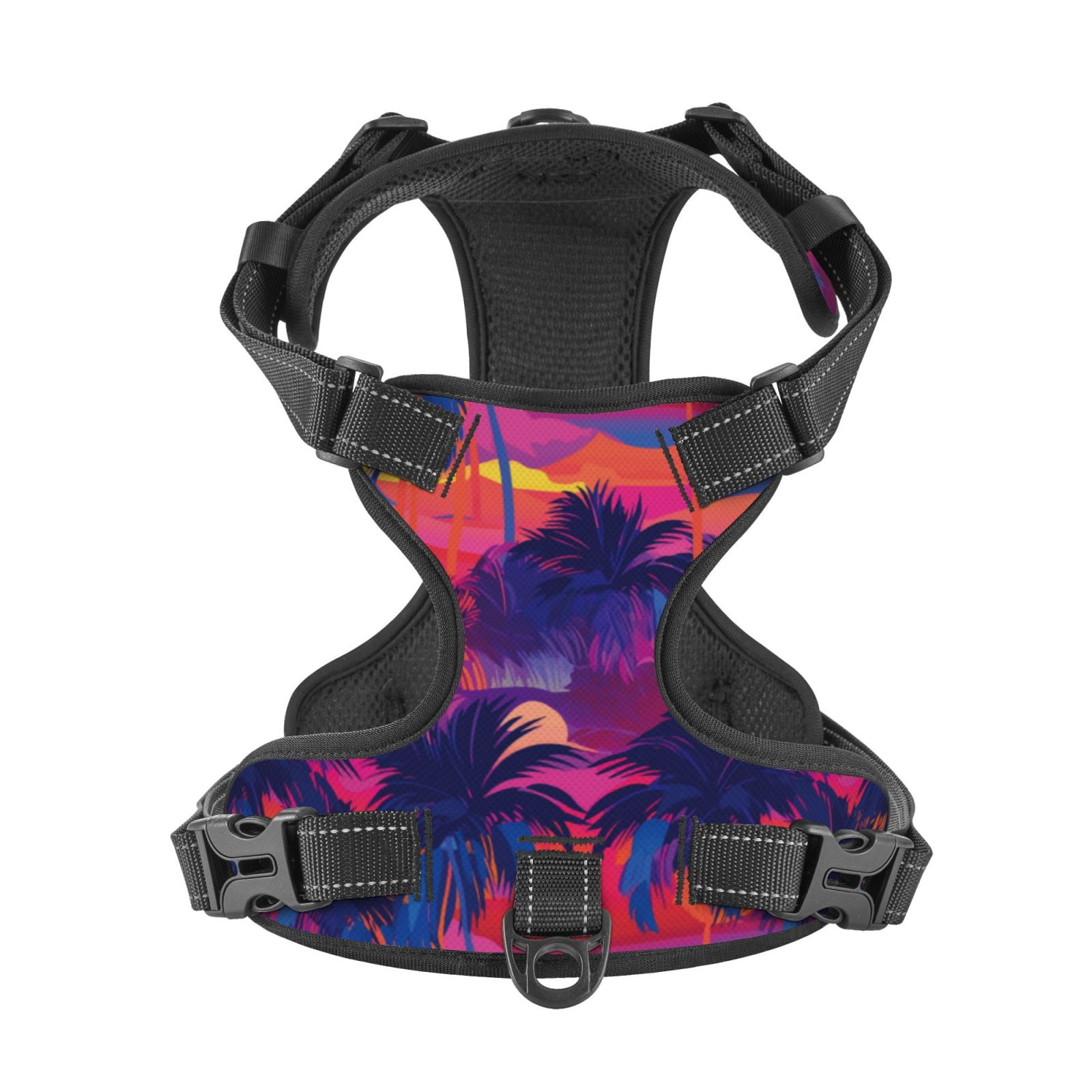 Kdxio Retro Palms Print No Pull Dog Harness Adjustable Reflective Oxford Easy Control Medium Large Dog Harness for Training and Everyday-X-Large