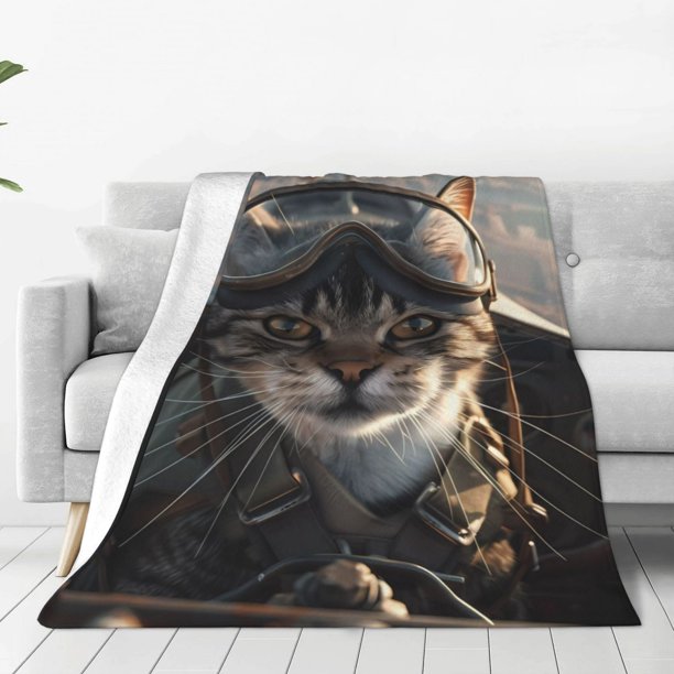 Balery Pilot Cat In Vintage Plane Manta de Felpa Suave y Acogedora – Cobija de Franela Aterciopelada para Cama, Lavable y Cálida para Sofá, Mascotas, Transpirable-40"x30"
