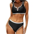 thumbnail image 1 of Wancir Women's Bikini Sets Women's Solid Color Conservative Wide Shoulder Strap Chest Small Color Blocked Split Swimsuit Set, 1 of 3