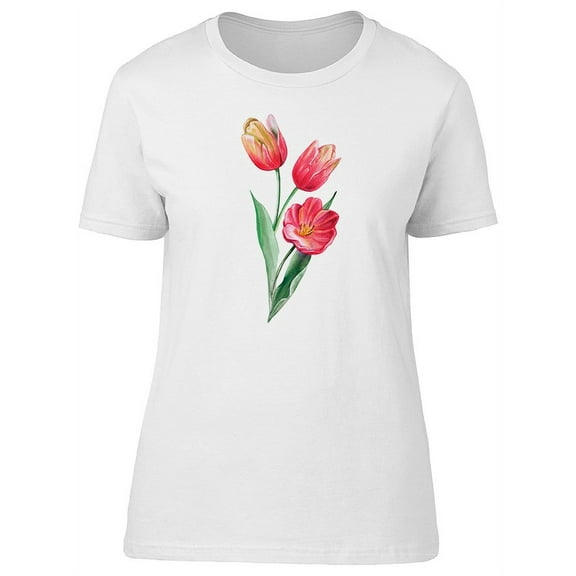 Red Tulips In Watercolor Tee Men's -Image by Shutterstock