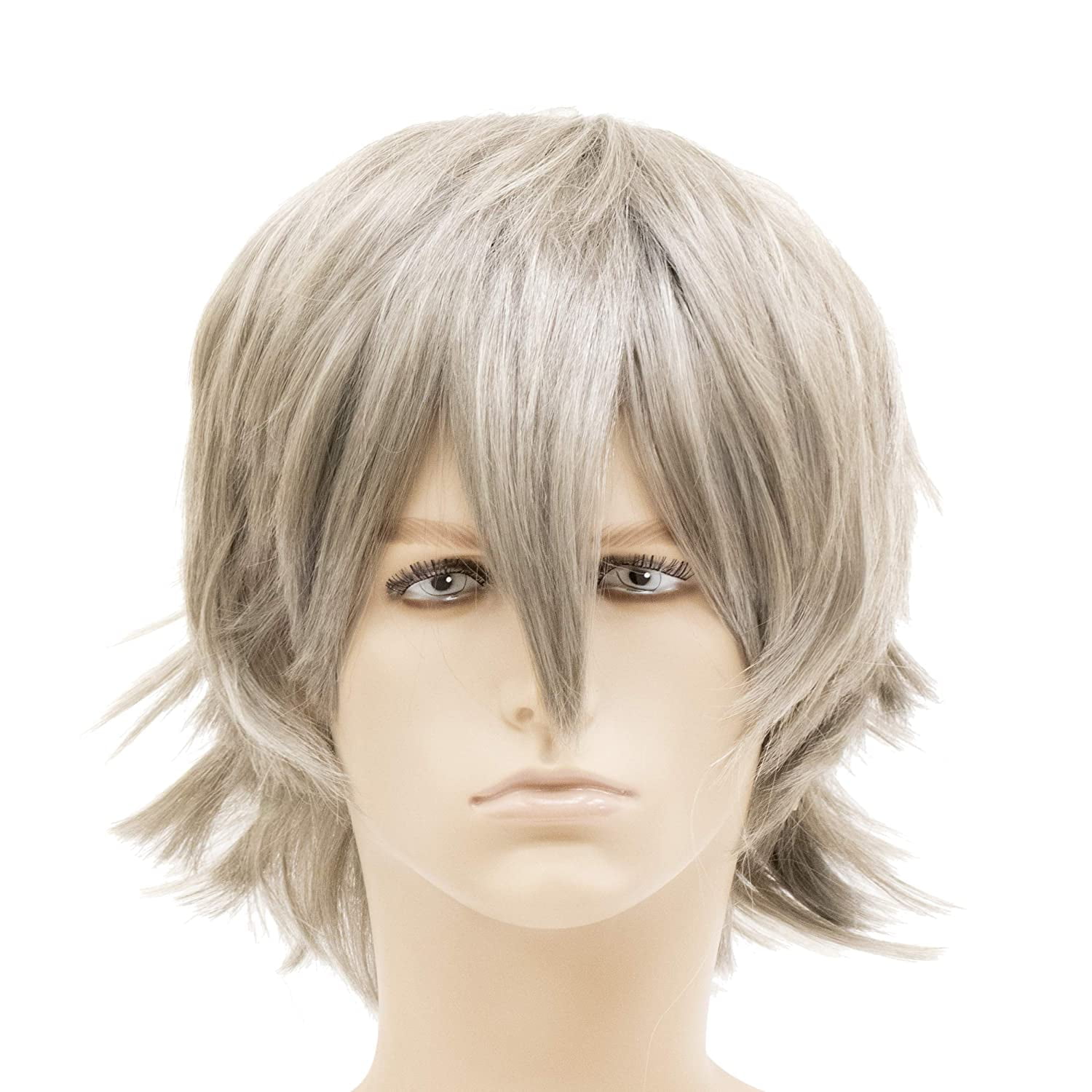 Cool Mens Boys Short Straight Hair Party Male Heat Resistant Cosplay Wig Silver Grey 