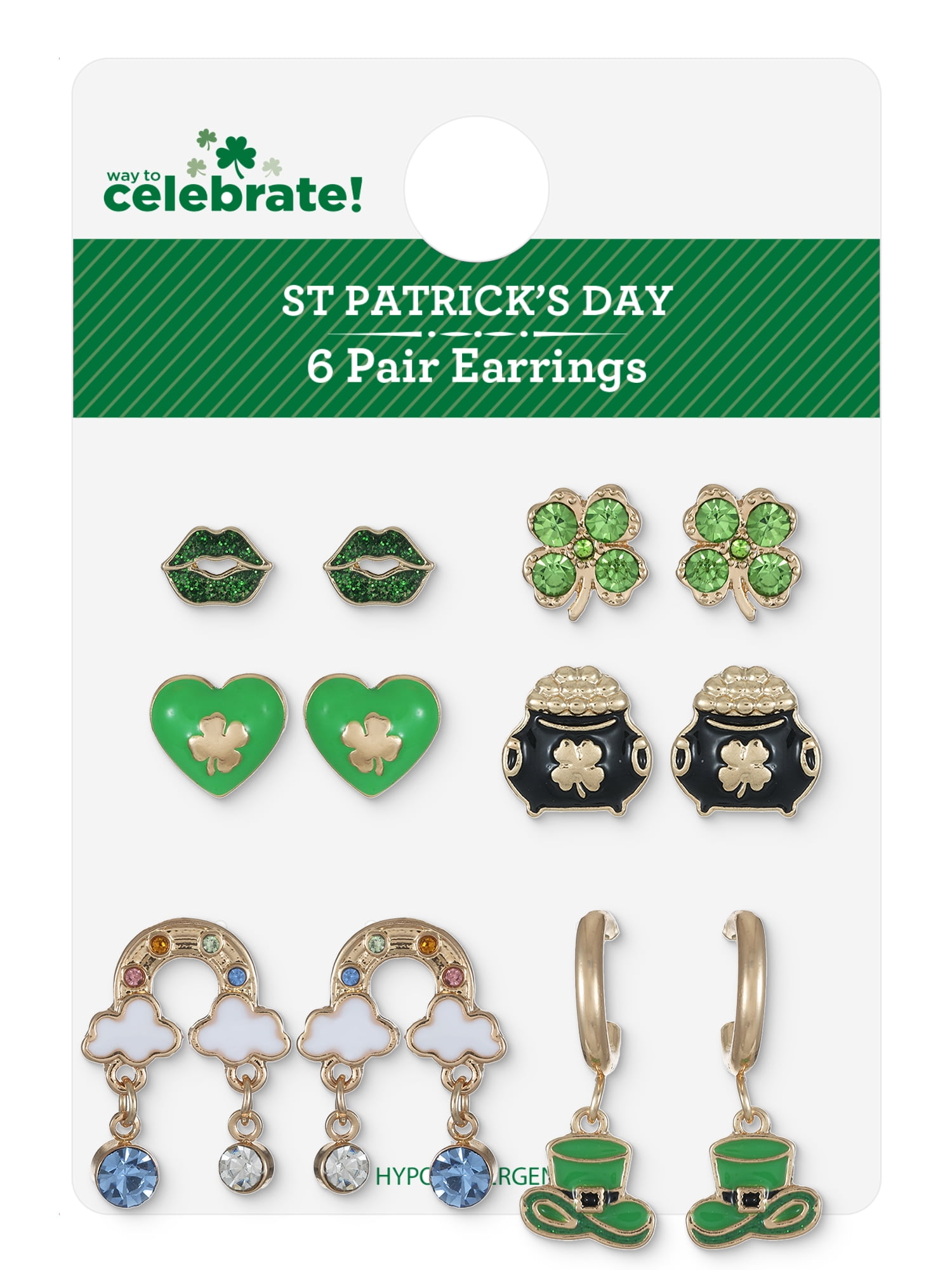 Way to Celebrate St. Patrick's Day Motif Earrings set, 6 Pair