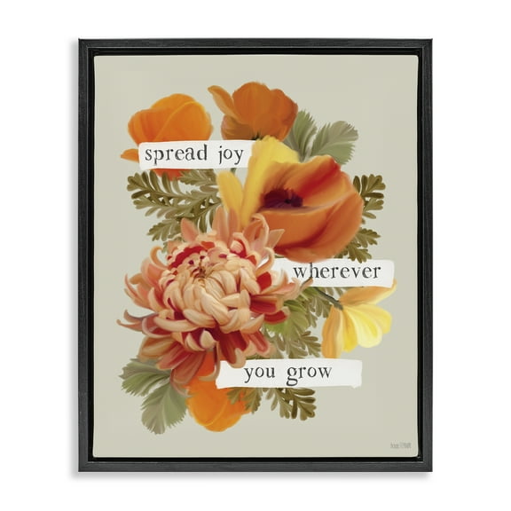 Stupell Industries Spread Joy Flowers Botanical & Floral Painting Black Floater Framed Art Print Wall Art, 17 x 21