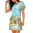 thumbnail image 2 of Rateoe French Bulldog Sunflowers Bubbles Print Women’s Nightdress – Cozy Cotton Short-sleeved Sleep Shirt, Loose-Fit Sleepwear, Perfect for Relaxing and Sleeping, 2 of 6