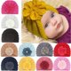 thumbnail image 3 of Sombreros a rayas de flores para bebés, gorros de lana de punto suave, decoración de ropa, accesorios de turbante, regalo de cumpleaños, 3 of 4