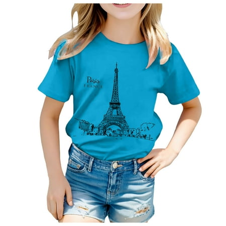 

MQLKF Kid Printed Casual Short Sleeve Top T Shirt Soft Casual Beautiful Girls Tee