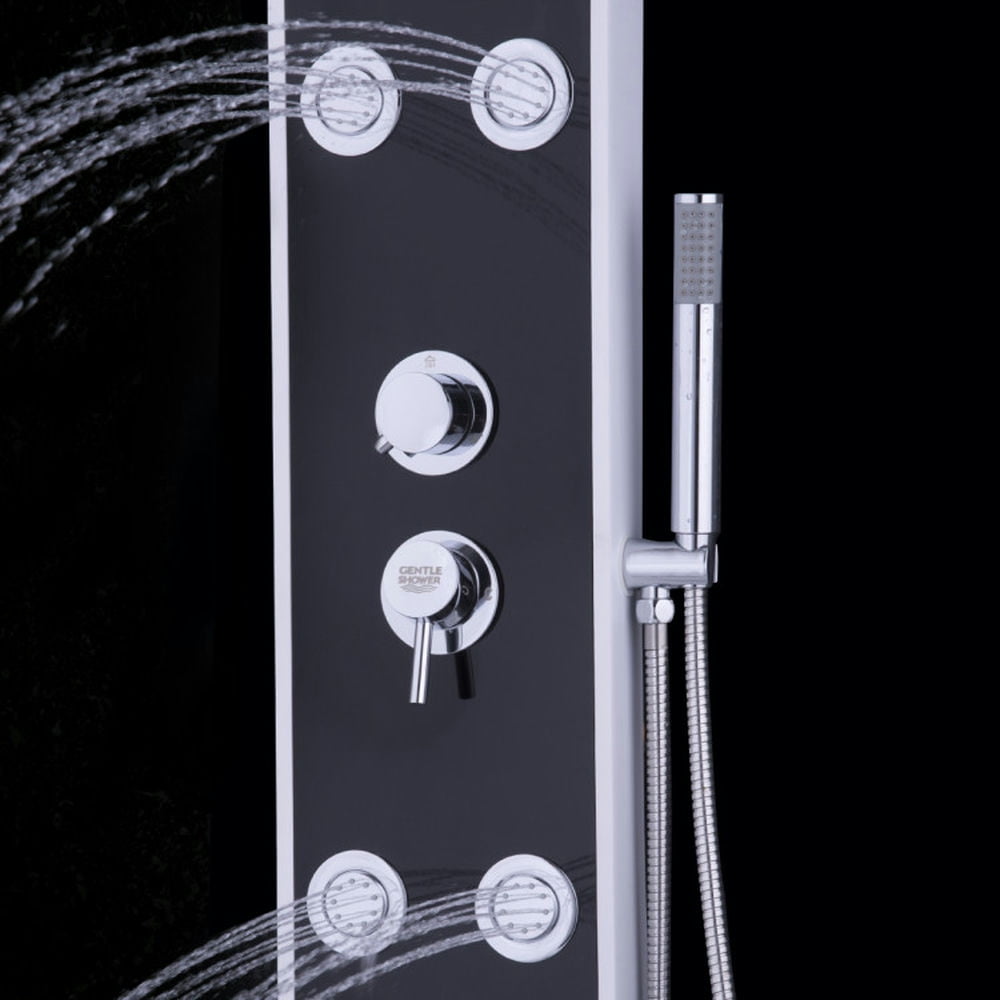 Finihen Shower Panel, Shower Panel Tower System, Bathroom ABS Shower Panel with Massage Jets & Hand Shower, Black Finihen Shower Panel, Shower Panel Tower System, Bathroom ABS Shower Panel with Massage Jets & Hand Shower, Black