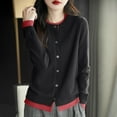 thumbnail image 2 of Bibifish Womens Cardigan Sweater Color Block Trim Knit Cardigan Round Neck Button Front Office Casual Daily Wear Slim Fit Classic Cardigan, 2 of 4