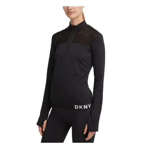 DKNY SPORT Womens Black Printed Active Wear Zip Up Jacket XS