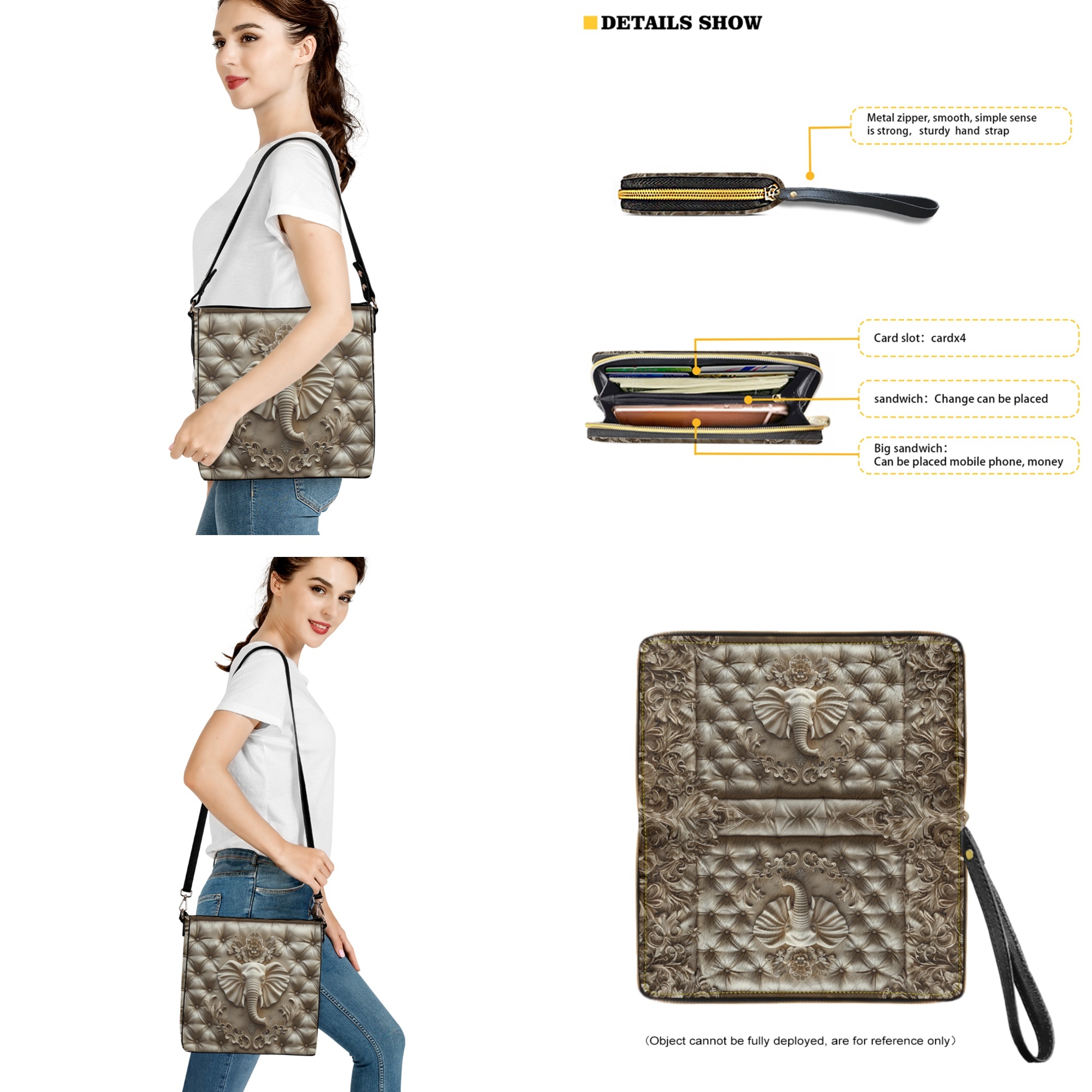 ZUXONGSY Elephant Flower Print Bucket Crossbody Bag Set for Women Lady Lightweight Crossbody Hobo Bag with Wallet Set Large 2 Pcs Bucket Purse Set for Shopping