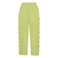 thumbnail image 5 of Spring Summer Linen Pedal Pushers For Women High Waist Straight Leg Side Button Design Breathable Casual Beach Capris Green S, 5 of 7
