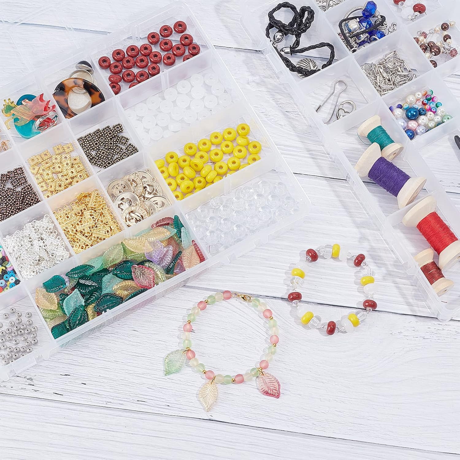 3PCS 28 Grids Plastic Storage Box Jewellery Box Compartment Organizer Earring Storage Containers Clear Plastic Bead Case(11.2x7.9x1.2Inch)