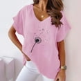thumbnail image 2 of WREESH Cotton Linen Graphic T-Shirt Women's Loose V-Neck Short Sleeve Top Pink, 2 of 5
