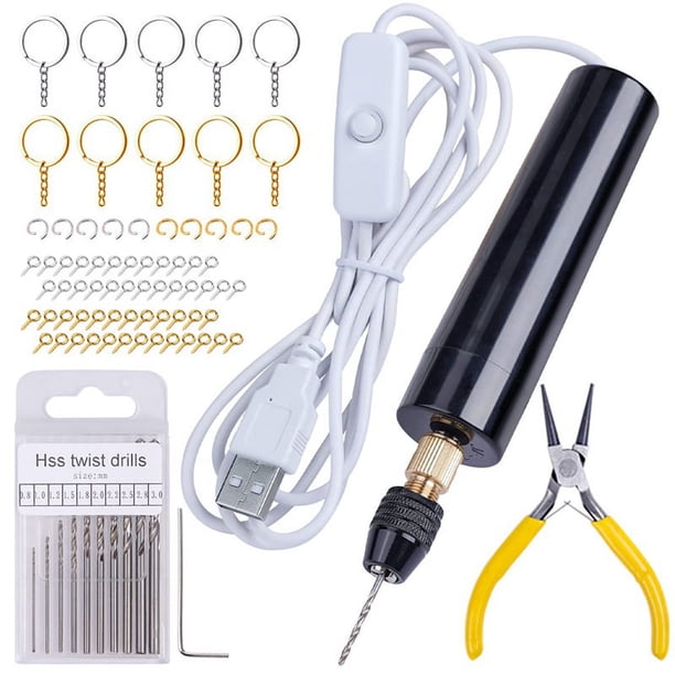 Juegos de Taladros EléCtricos de Resina de 74 Piezas, con Abrazadera de 3 Mordazas, Aplicable una un Rango de PerforacióN MáS Grande (0-3 Mm), Kit para Hacer Llaveros