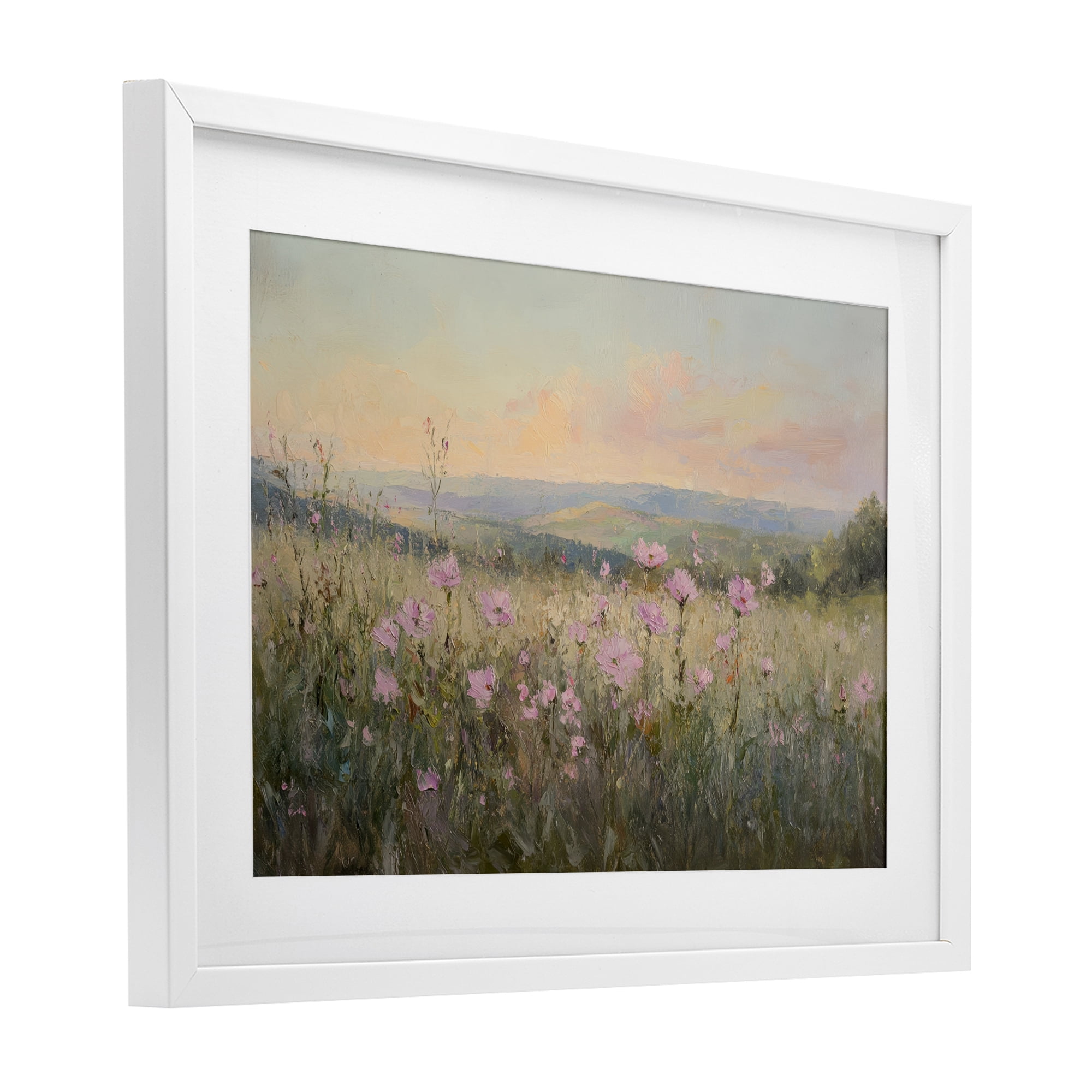 Stupell Industries Tranquil Meadow At Dawn White Framed Print Under Glass, design by Petal Prints Design