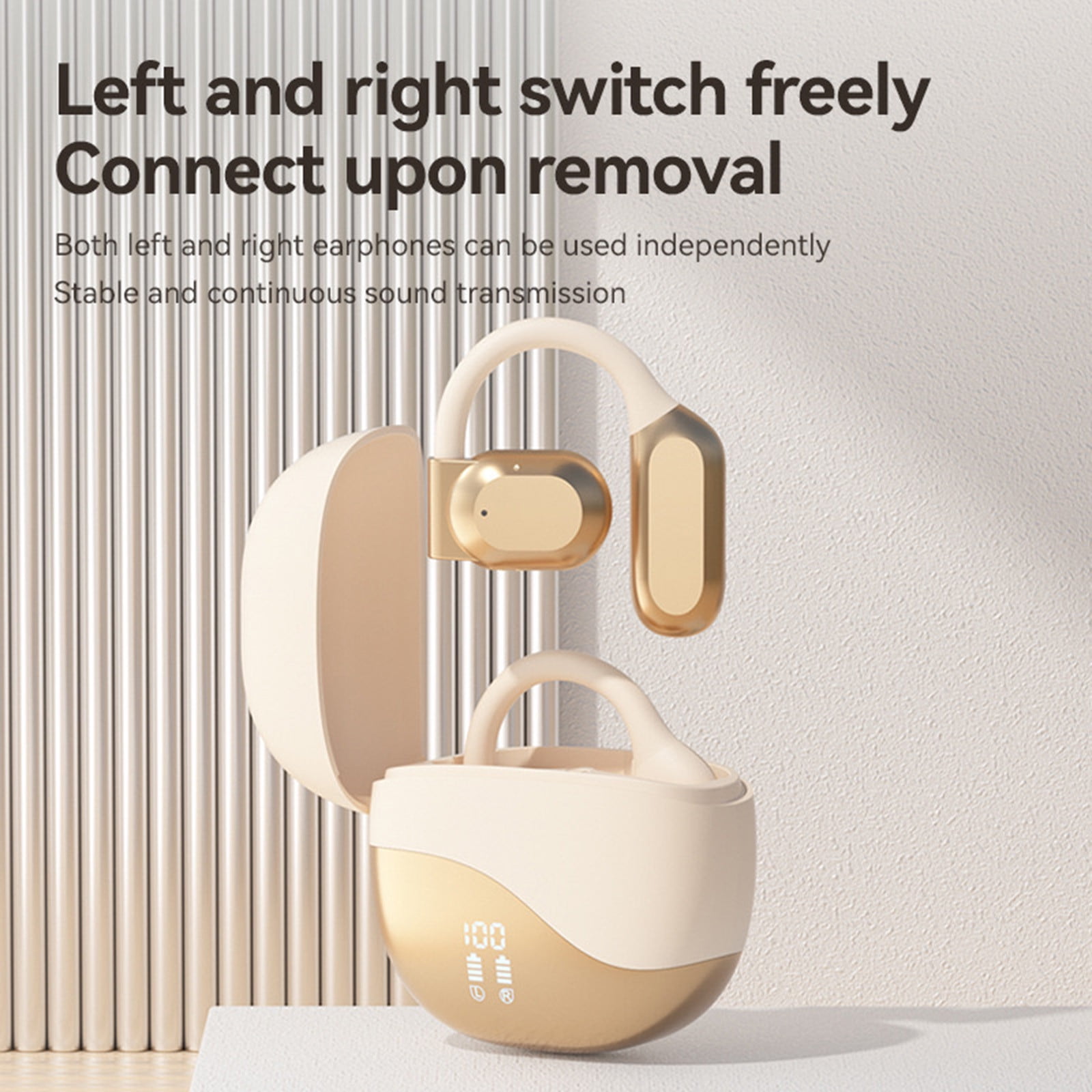 Uandlove Bluetooth Headset for Cell Phone,Wireless Bluetooth 5.4 with Microphone Open Ear Headphones 16H Open Ear Earbuds 14.2mm Drivers IPX5 HD Calls Suitable with Phones Tablet,Beige
