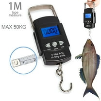 GJX Fish Scales, Portable Luggage Weight Scale with Backlit LCD Display 110lb / 50kg Electronic Balance Fishing Postal Hanging Hook Scale with 3.28 ft Measuring Tapes