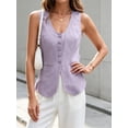 thumbnail image 4 of Summer Scoop Neckline Women Solid Slim Fit Button Down Vest Waistcoat Tops, 4 of 5