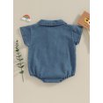 thumbnail image 4 of Suealasg Baby Boys Girls Denim Romper Letter Print Short Sleeve Turn-Down Collar Jumpsuits 3M 6M 12M 18M Infant Summer Casual Bodysuits Clothes, 4 of 9