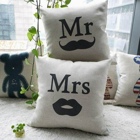 Mr And Mrs Throw Pillow Covers Meigar Mr & Mrs Couple Lover Wedding Decor Decorative Throw Pillow Case Cushion Cover Clearance 16x16 inch Square Zipper Waist Pillowcase Pillow Protector Slip Cases Sham for Home ()