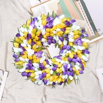 Herrnalise Tulip Wreath 11.8 Inches for Front Door Silk Artificial Spring Summer All Year Around Blooming Outdoor Indoor Wall Or Window Decoration - Purple