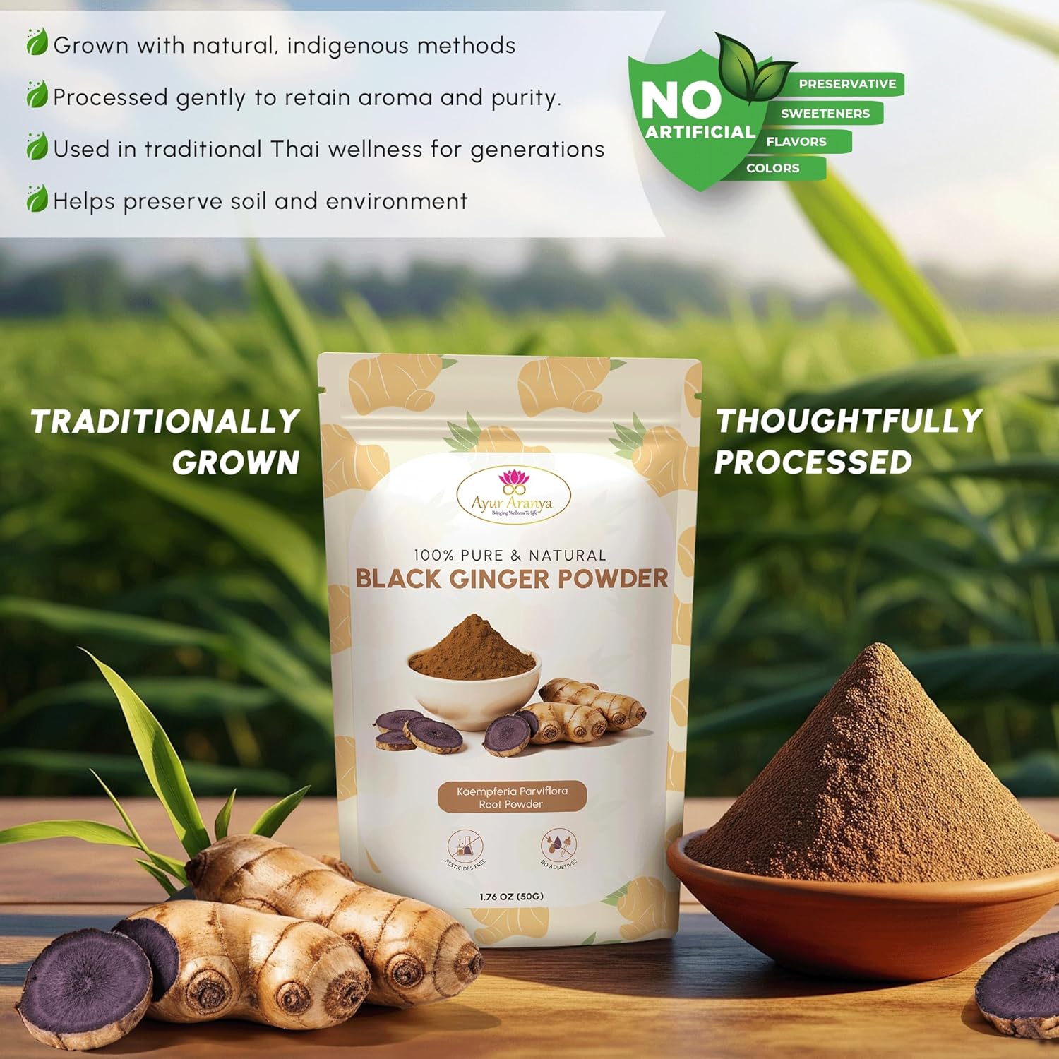 Ayur Aranya Black Ginger Powder 50g, 100% Pure Kaempferia Parviflora Root, No Additives, Pack of 1