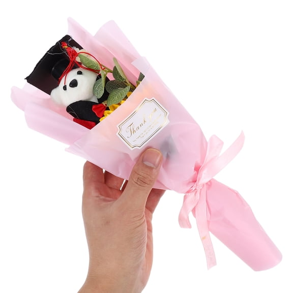 WEUVEB Plush Graduation Bear with Flower Bouquet, 1 Set, 12.4x5.5x3.5in, Perfect Gift for Graduation Celebration