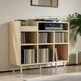 thumbnail image 6 of Cozy Castle Record Player Stand with Open Vinyl Storage, Record Player Table Holds up to 500 Albums, Vinyl Record Player Shelf with Power Outlet for Living Room, Oak, 6 of 8