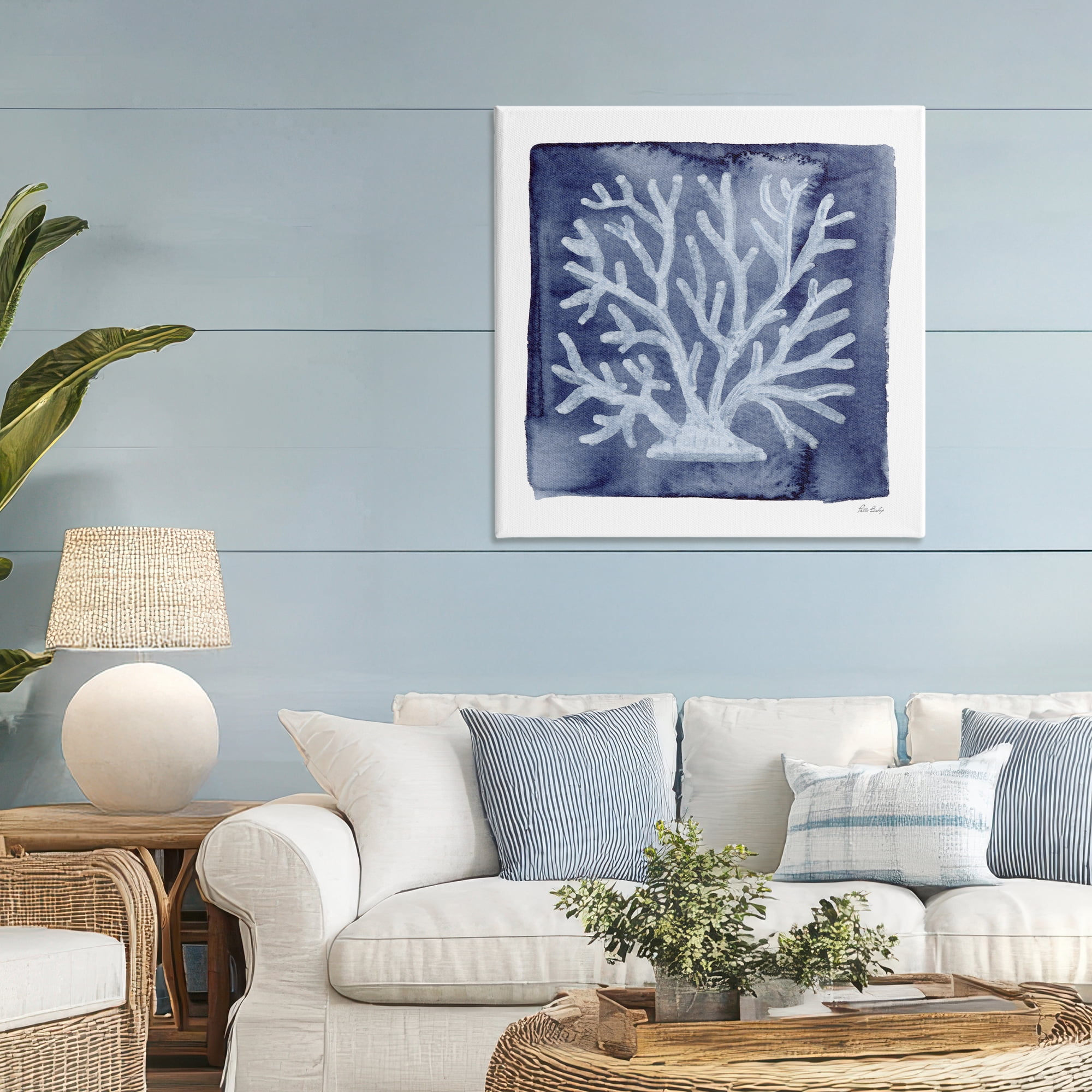 Stupell Industries White Coral on Indigo Canvas Wall Art, design by Patti Bishop