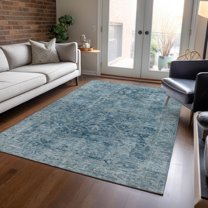 Addison Rugs Chantille Indoor/Outdoor Traditional Border Blue Machine Washable Rectangle Rug, 9' x 12'