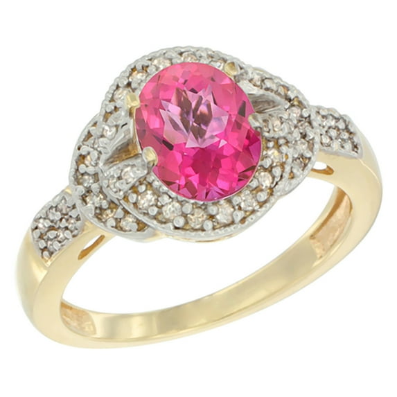 14K Yellow Gold Natural Pink Sapphire Ring Oval 8x6 mm Diamond Accent, size 6.5
